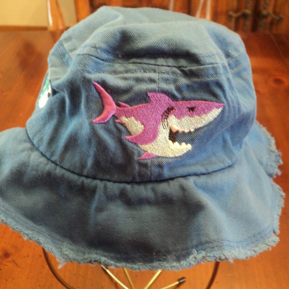Kid Tees Infant Bucket Hat Blue with Embroidered Sharks 18 1/2" Circumference
